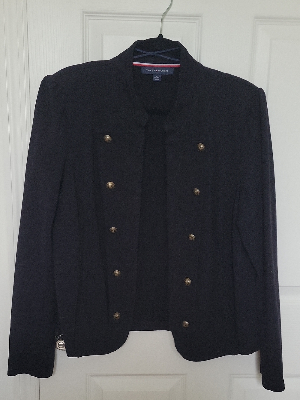 Tommy Hilfiger Black Military Jacket XL Gold Button Cropped Blazer